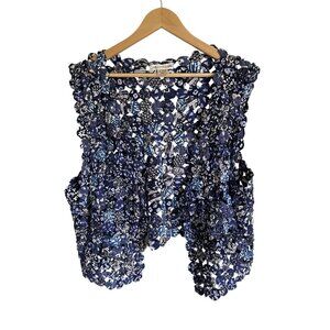 Carla Freeman Vintage Blue Quilted Vest Size Small/Medium Made in India Cotton R